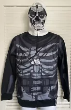 Youth FORTNITE Skull Trooper Cosplay Hoodie Mesh Face Zip Up, Large Costume