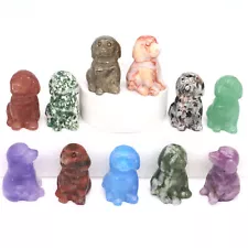 30mm Cute Dog Statue Natural Stones Crystal Hand Carved Healing Animal Figurines