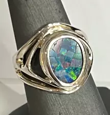 WK WHITNEY KELLY IRADESCENT OPAL & STERLING SILVER RING SIZE 8 1/4