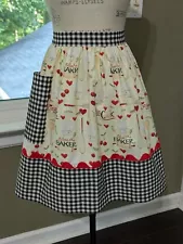 KITCHEN APRON w/POCKET w/BLESS the BAKER/KISS the COOK print/Black Gingham, NEW