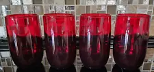 4 Anchor Hocking Ruby Red Drinking Glass Tumblers 8 ounces 4.5"