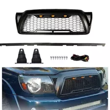 Front Bumper Grille Matte Black Mesh For Toyota Tacoma 2005-2011 Grille W/3 LED