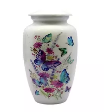 eSplanade Colorful Butterflies Cremation Urn White 10" Urn