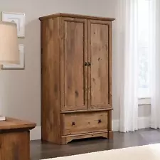 Rustic Oak Finish Armoire Wood Wardrobe Storage Cabinet Closet Drawer Furniture