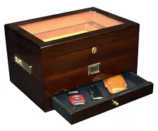 100ct EWT High Gloss Glass Top Humidor w/ Drawer