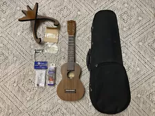 Pono Acacia Soprano Ukulele w/ Uke Crazy Hard Case, Humidifier, Stand, Capo