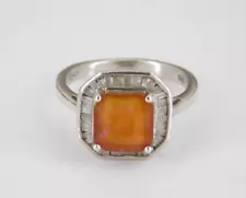 925 Sterling Silver Ethiopian Opal & Diamond Ring Size 6.25