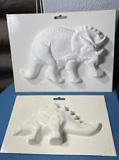 2 Vtg Dinosaur Plaster Molds By Yaley Enterprises USA. Stegosaurus & Triceratops