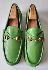 Vtg GUCCI 1953 Horsebit Womens Loafers Shoe Light Green Sz 7.5 With Dust bag.