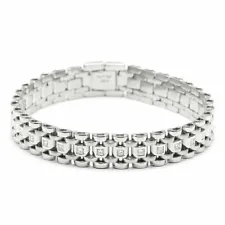 950 Platinum Classic Bracelet Men Width 11.2 Length 8 Inch 0.98 Ct Real Diamond