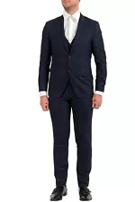 Hugo Boss Men's "T-Rouven/Wain1 WE" Blue Plaid 100% Wool Three Piece Suit