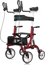 ELENKER Upright Rollator Walker Shock Absorber 10” Front Wheels 300lb Senior Red