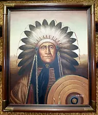 Kenneth Su 1901-2000 Original O/C Native American Indian Chief Painting