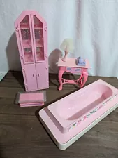 Barbie Mansion Furniture 1990 China Cabinet, Phone, Coffee Table, Bath