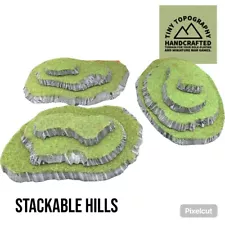 Wargaming Hills-painted, flocked wargaming terrain, RPG scenery, Warhammer