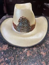 Stetson Roadrunner Straw Cowboy Hat 6 7/8 Full Feather band Bryancote Finish