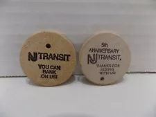 NJ Transit Wooden Nickels Promo Items Set of 2 Railroad Vintage HTF RARE NOS