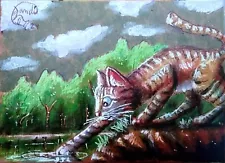 Jacob Landis HANDMADE ORIGINAL art Card ACEO Cat Kitten "Reaching For Greatness"