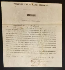 1837 VERMONT TEXAS LAND CO, 1 Share (#284), First sales of Texas Land to U.S.