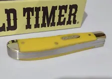 OLD TIMER VINTAGE YELLOW HUNTING POCKET KNIFE SCHRADE TRAPPER !