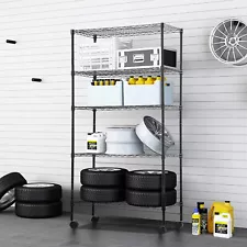 Wire Shelving Unit Metal Shelf with 5 Tier Casters Adjustable Layer Rack Strong