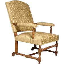 Antique French Fruitwood Upholstered Armchair (Fauteuil) c. 1760