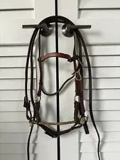 Tory Leather Western Bitless Horse Side Pull W/ Leather Split Reins