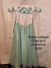 SALE!! Girls Feisty LeRaye Mint/white Pageant, Stunning long sleeve, Child sz 6