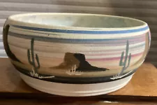 Handmade Pottery Vase Bowl Southwest Desert Cactus Signed