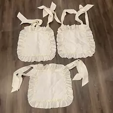 Lot Of 3 Vintage Ivory Cream Seat Chair Cover Ruffles Tie On Quilted 13x13”