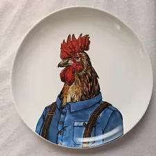 West Elm Rachel Kozlowski Dapper Animal Plate ROOSTER Salad Appetizer 8.75” EUC