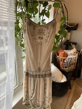 Vintage Chicas 1920s Heavily Beaded Embellished Silky Cocktail Dress Sz: Large