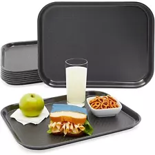 8 Pack Black Plastic Serving Tray, Nonslip for Cafeteria, School Lunch, Fast ...