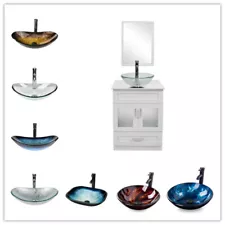 24" Vanity Bathroom Cabinet w/Mirror & Vessel Sink Basin Bowl Faucet Combo Set