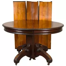 Antique Victorian Round Walnut Banquet Table – 3 Leaves #22028