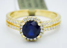 GENUINE 1.25 Cts BLUE & WHITE SAPPHIRE RING .925 Silver (YELLOW) - NEW WITH TAG