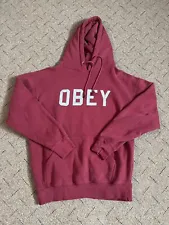 Obey Hoodie Sweatshirt Mens Size M Burgundy Graphic Pullover Spell Out