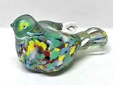 Blown glass bird figurine multicolored paperweight