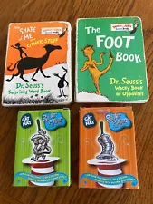 Lot of 4 Dr Seuss Items. 2 Silver Plated Ornaments & 2 Board Books.