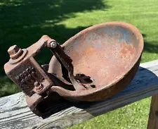 Vintage Universal Cast Iron Cattle Cow Watering Bowl Rustic Blue Paint