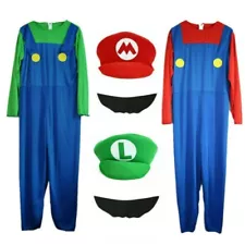 Men Women Adult Kids Super Mario Luigi Bros Cosplay Party Fancy Dress Costume