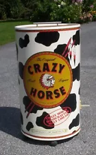 RARE AWESOME LARGE ICE CHEST COOLER ON WHEELS "CRAZY HORSE MALT LIQUOR" WOOD LID