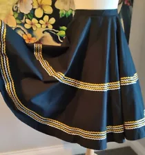 vintage 50s Mexican style full circle skirt black gold silver rockabilly