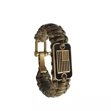 Paracord Bracelet Tactical for Men with Bronze USA Flag 3 Sizes Green Camo L