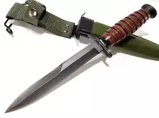 WWII M3 Double Edge Trench Knife Leather Stacked Handle OD Green Scabbard New