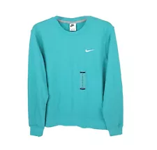 Nike Sweatshirt Mens Medium Pullover Swoosh Logo Crew Cotton Shirt Knit Blue