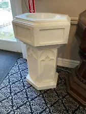 CARVED WHITE MARBLE GOTHIC CHURCH BAPTISMAL FONT - MF59