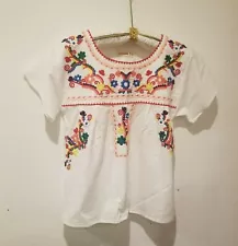 YZXDORWJ Embroidered Mexican Peasant Summer Shirt Blouse Top Small New White