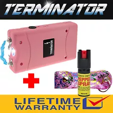 TERMINATOR RECHARGEABLE STUN GUN W/ FLAHLIGHT T800- 700BV & PEPPER SPRAY COMBO