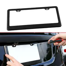 Black Carbon Fiber Car License Plate Frame Tag Cover Accessories w/2 Screw Caps (For: Smart)